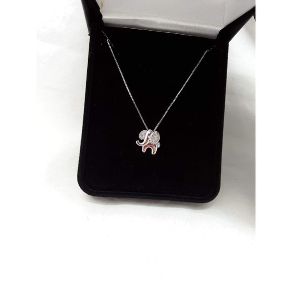 New .925 Sterling Silver Diamond 3/4" Elephant Pendant Necklace 20" Chain NIB - Picture 7 of 9